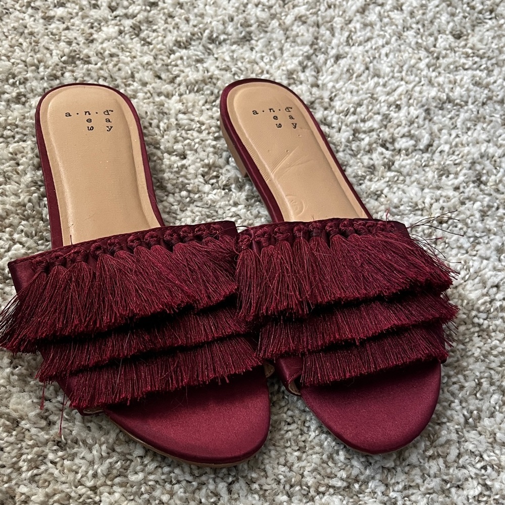 🆕 Burgundy Fringed Slides